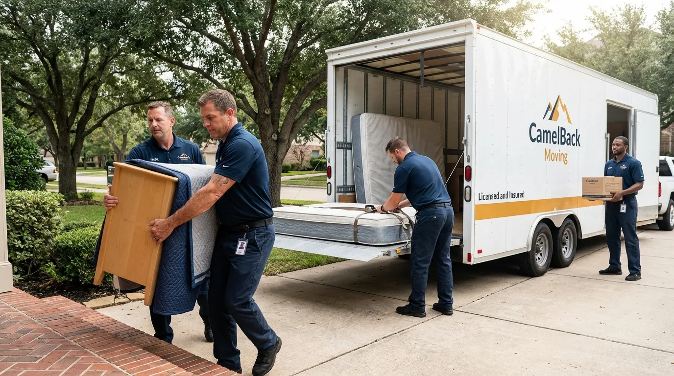 Crew loading residential truck for cross-state move from Annandale, MN