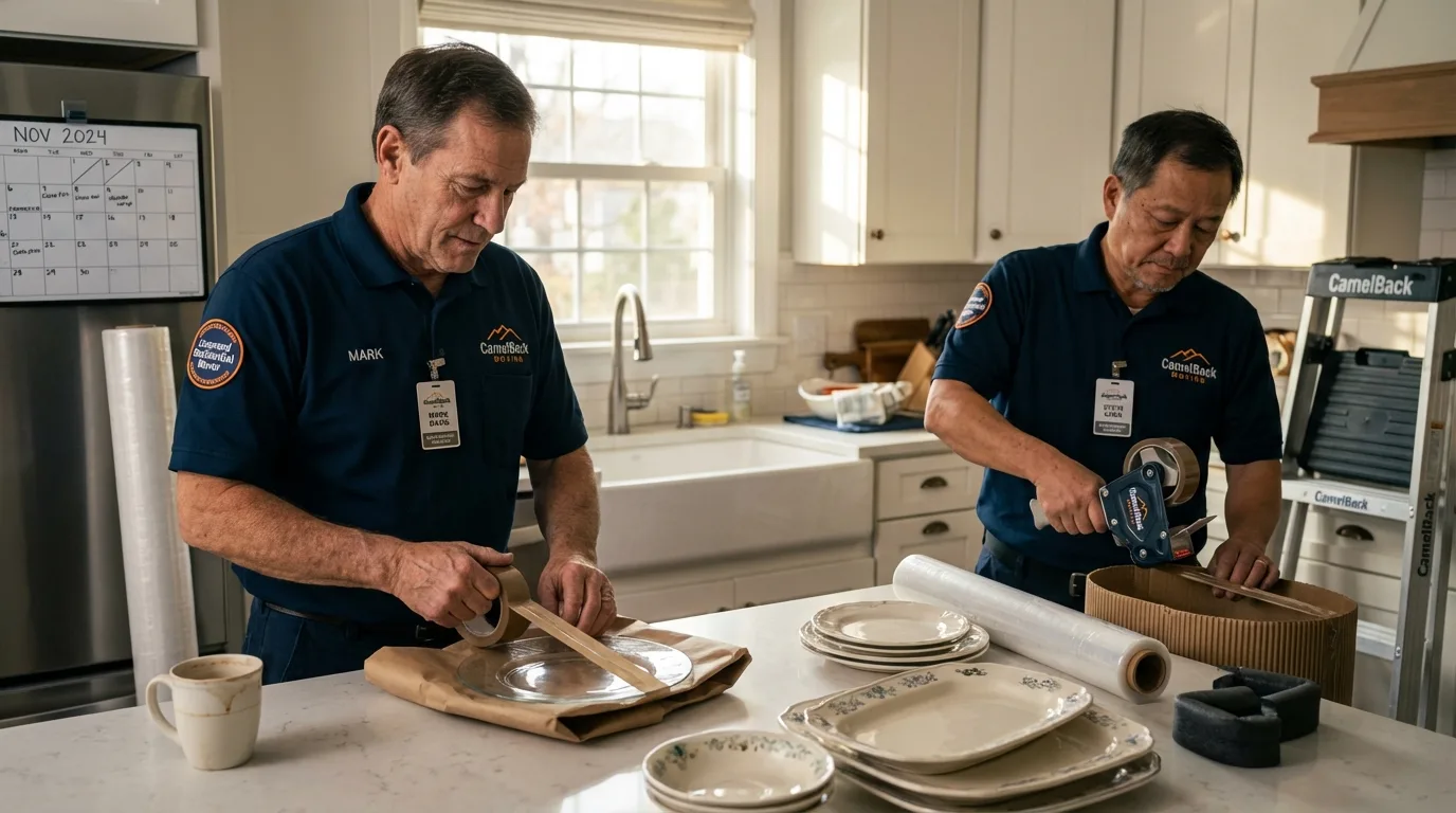 Professional crew packing kitchen dishware in Annandale, MN